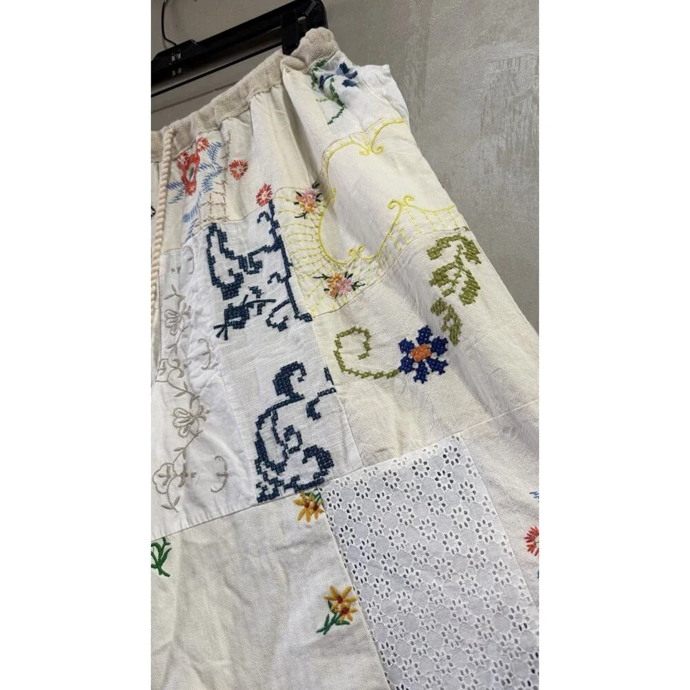 Free People Wallflower Pull-On Pants Embroidered Patchwork  M Imperfect